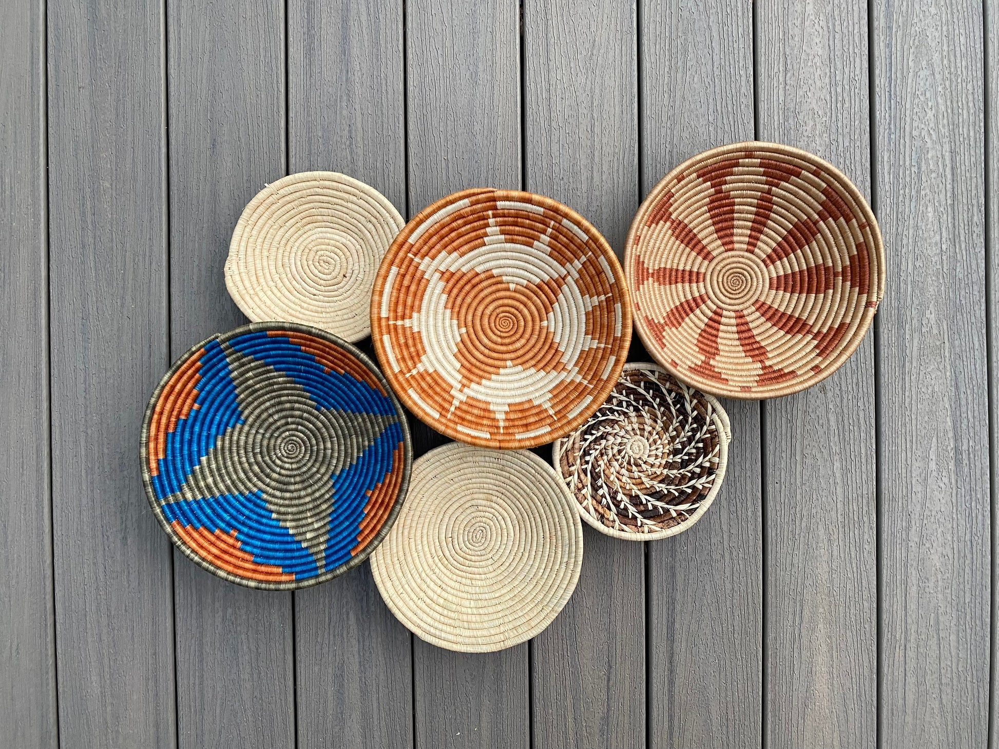 Moon’s Assorted Set of 6 African Baskets 7.5”-12” Wall Baskets Set, Wall hanging decor, African wall basket, Boho wall art