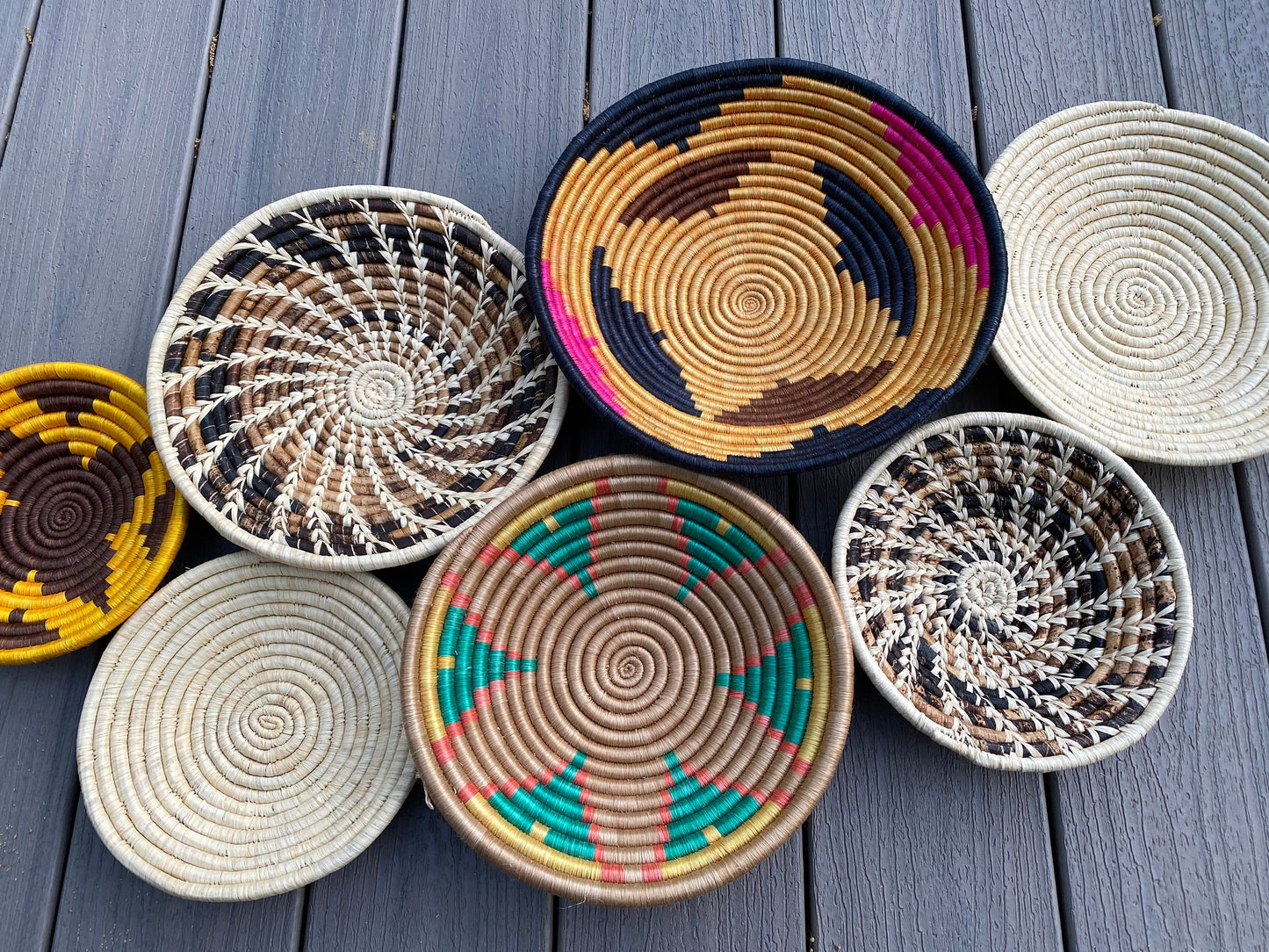 Moon’s Unique Set of 7 African Baskets 7.5”-12” Wall Baskets Set, Wall hanging decor, African wall basket, Boho wall art 076 1