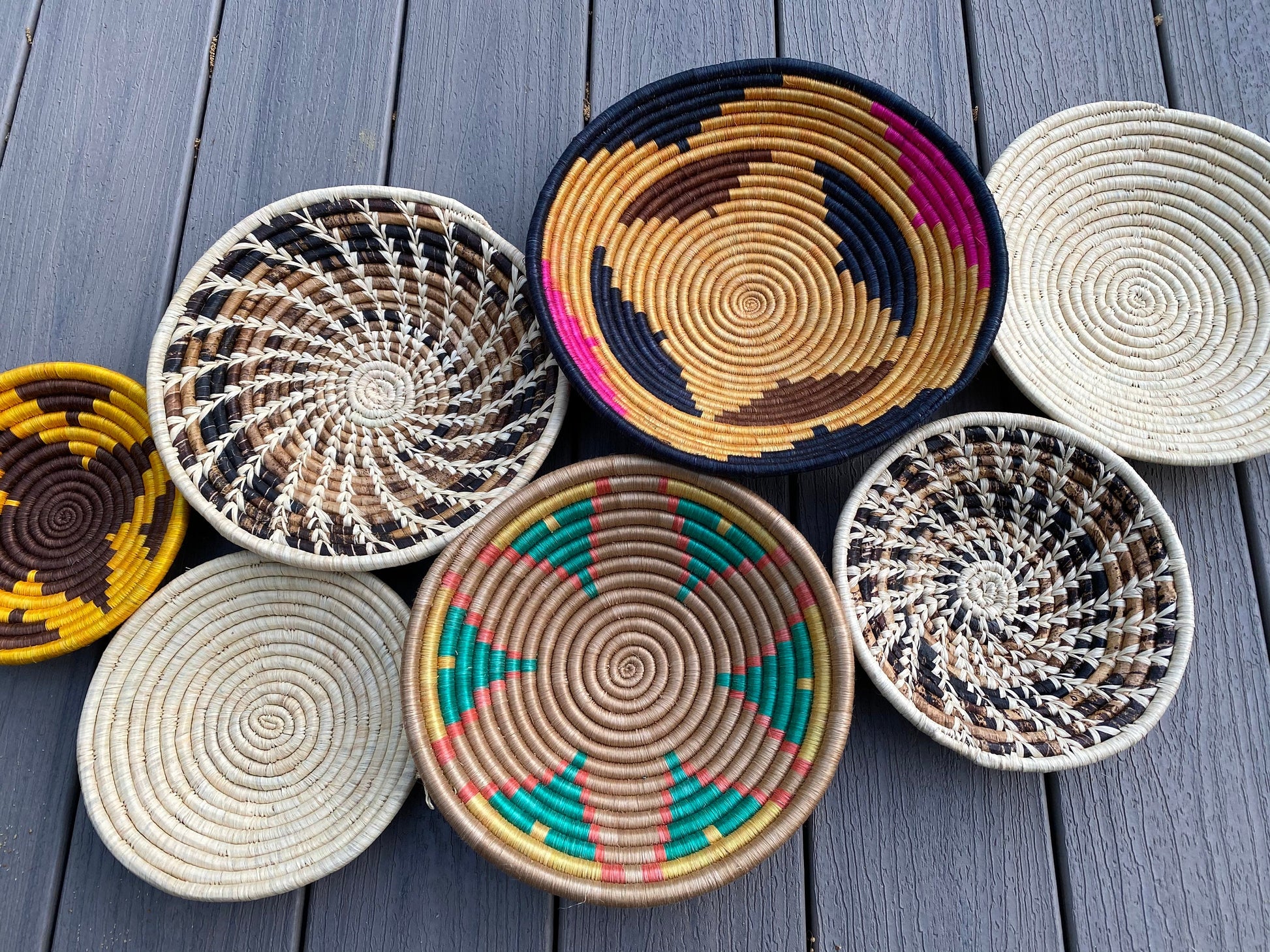Moon’s Unique Set of 7 African Baskets 7.5”-12” Wall Baskets Set, Wall hanging decor, African wall basket, Boho wall art 076 1