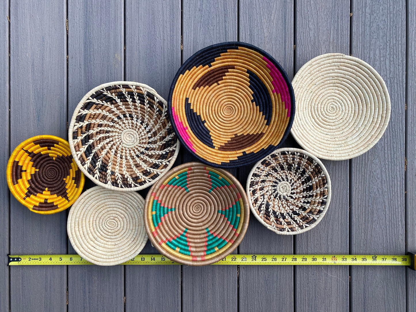 Moon’s Unique Set of 7 African Baskets 7.5”-12” Wall Baskets Set, Wall hanging decor, African wall basket, Boho wall art 076 2