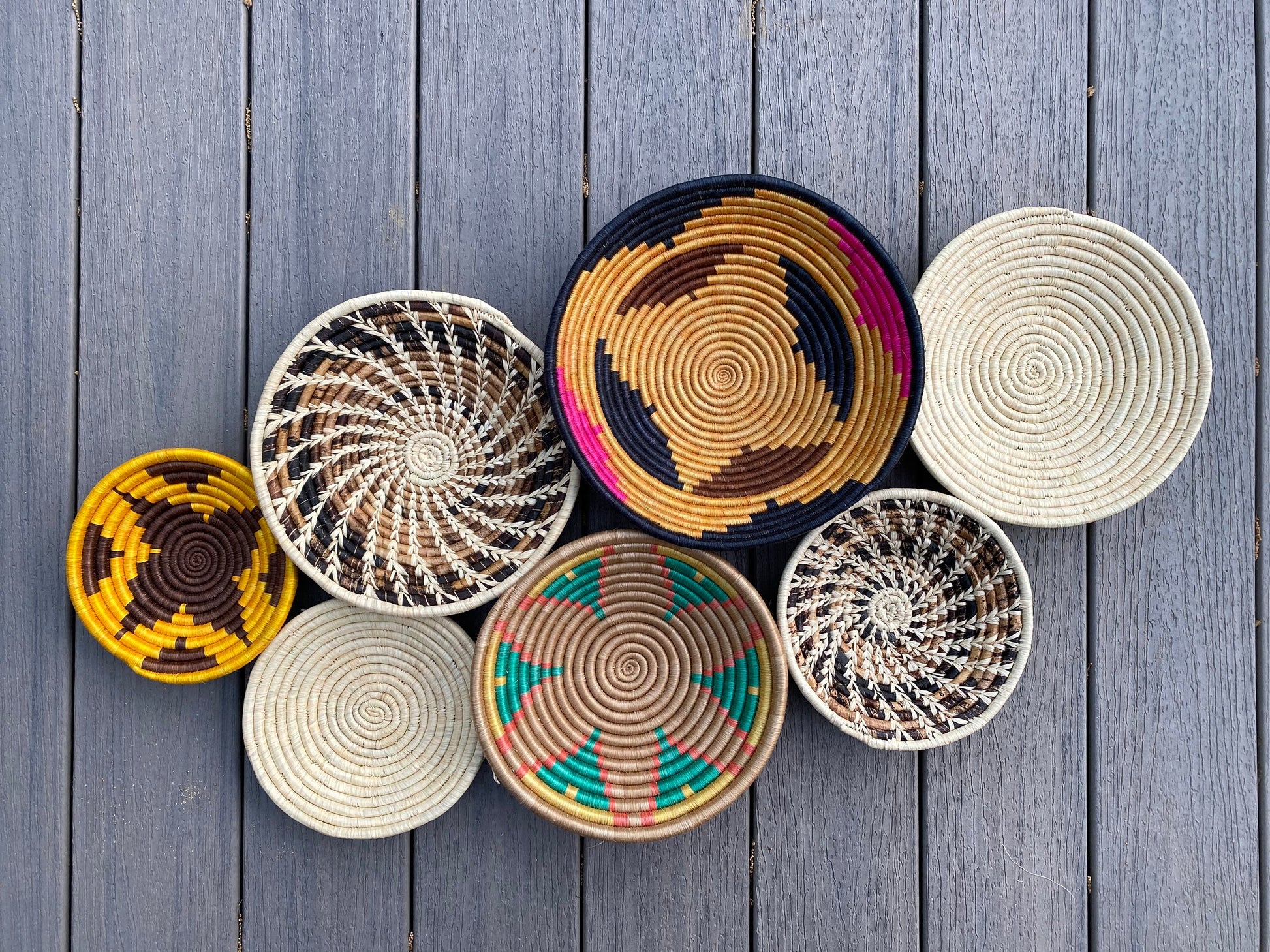 Moon’s Unique Set of 7 African Baskets 7.5”-12” Wall Baskets Set, Wall hanging decor, African wall basket, Boho wall art 076 3