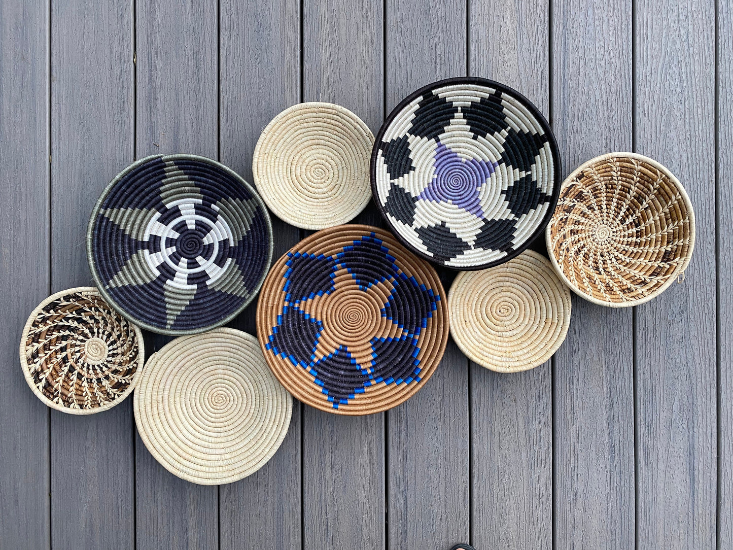 Moon’s Assorted Set of 8 African Baskets 7.5”-12” Wall Baskets Set, Wall hanging decor, African wall basket, Boho wall art 064