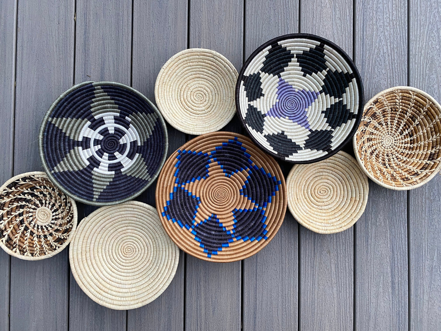 Moon’s Assorted Set of 8 African Baskets 7.5”-12” Wall Baskets Set, Wall hanging decor, African wall basket, Boho wall art 064 1