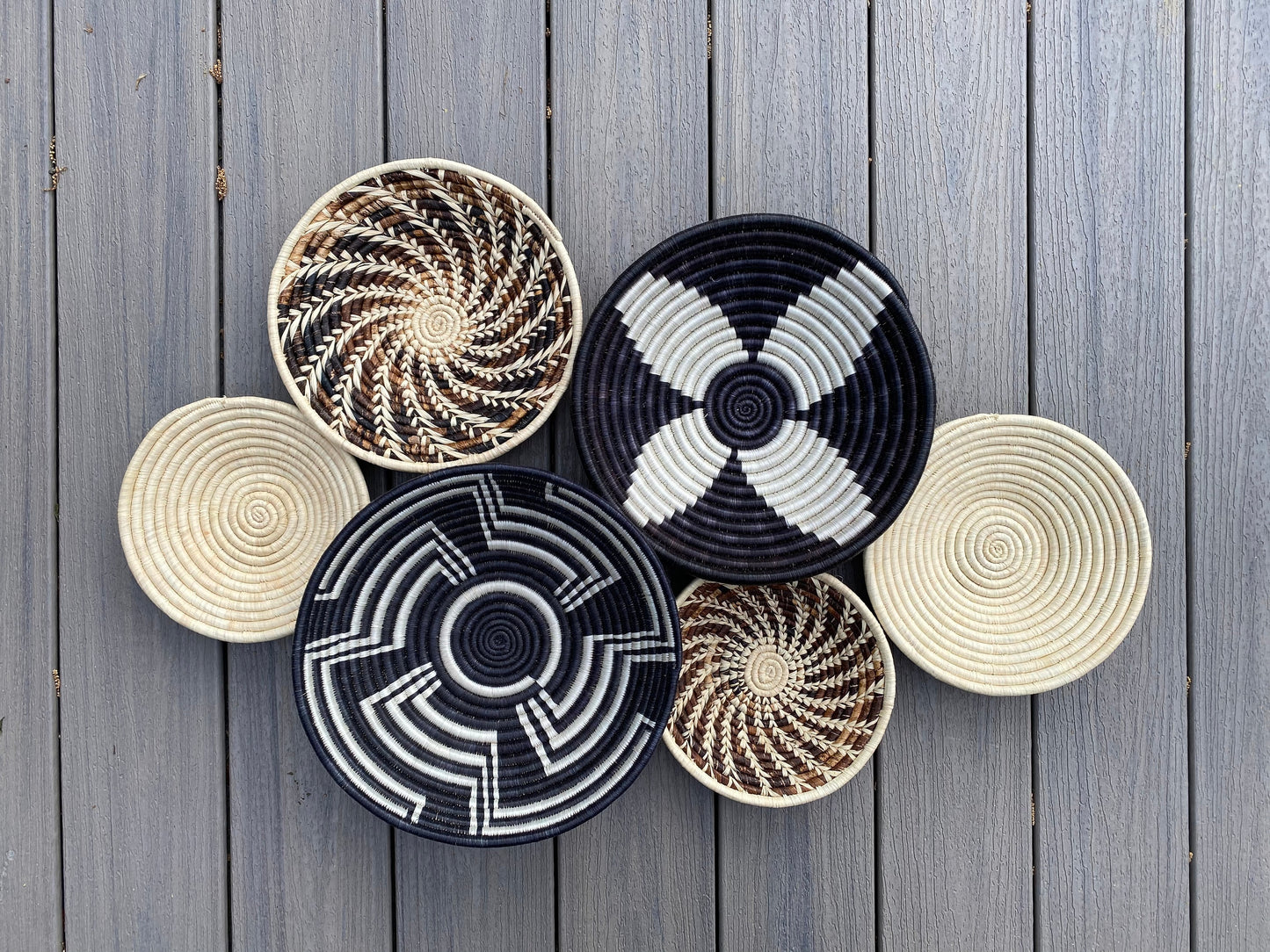Moon’s Assorted Set of 6 African Baskets 7.5”-12” Wall Baskets Set, Wall hanging decor, African wall basket, Boho wall art 072
