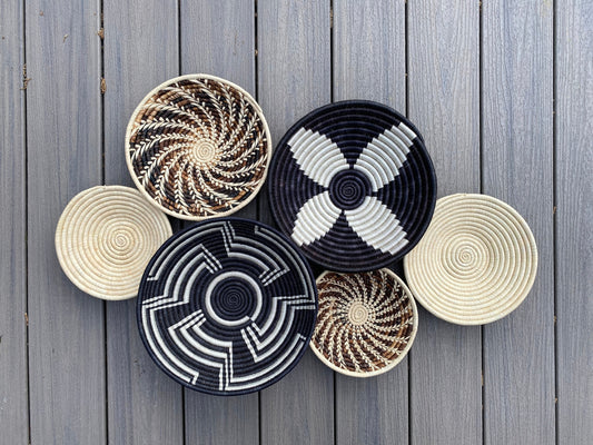 Moon’s Assorted Set of 6 African Baskets 7.5”-12” Wall Baskets Set, Wall hanging decor, African wall basket, Boho wall art 072