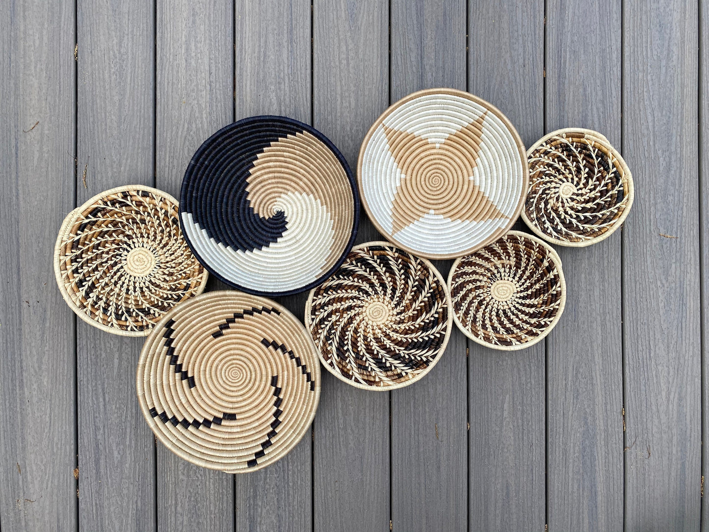 Moon’s Unique Set of 7 African Baskets 7.5”-12” Wall Baskets Set, Wall hanging decor, African wall basket, Boho wall art 073