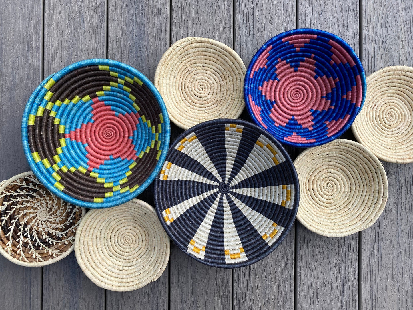 Moon’s Assorted Set of 8 African Baskets 7.5”-12” Wall Baskets Set, Wall hanging decor, African wall basket, Boho wall art 071 1