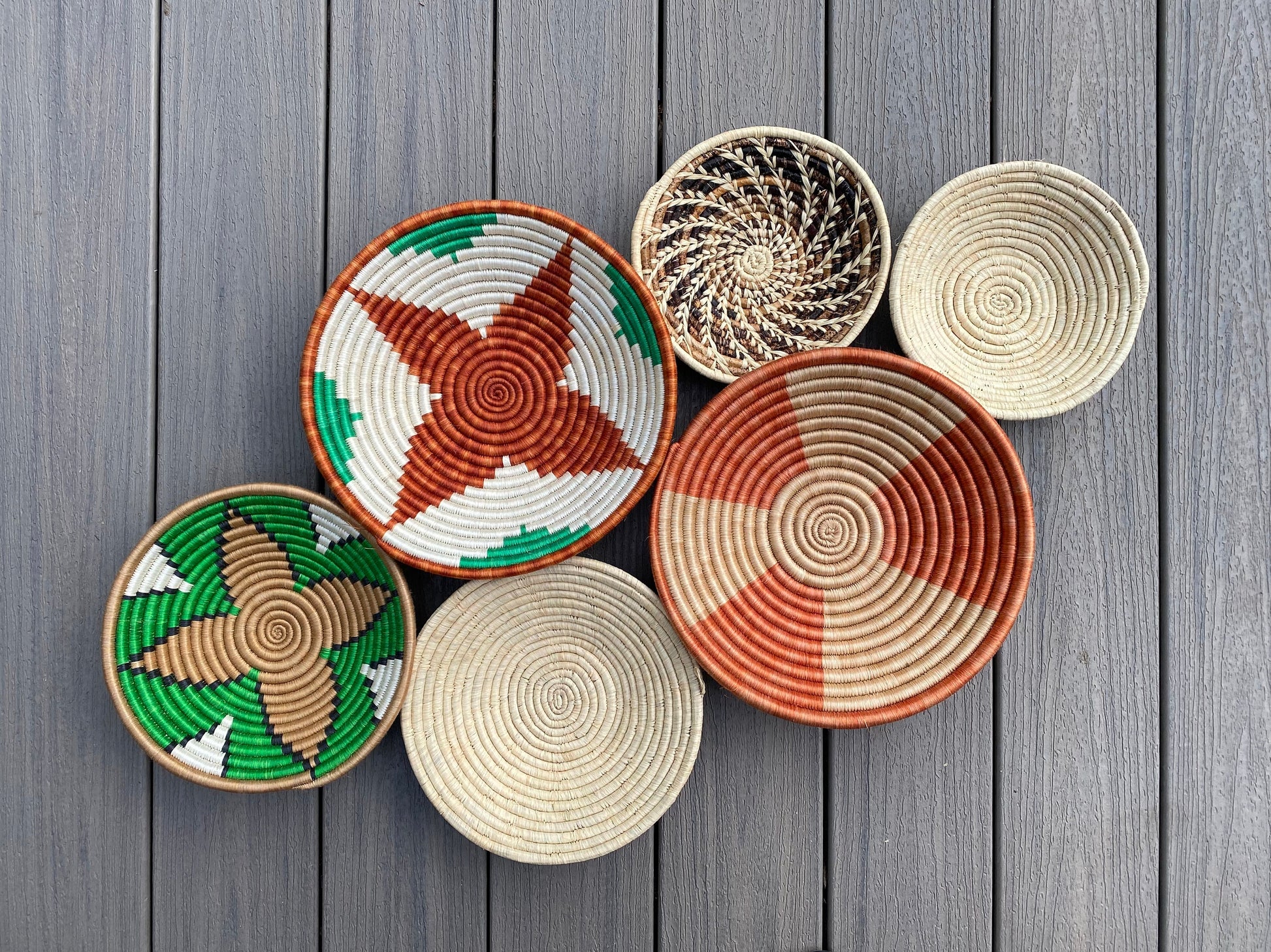 Moon’s Assorted Set of 6 African Baskets 7.5”-12” Wall Baskets Set, Wall hanging decor, African wall basket, Boho wall art 068