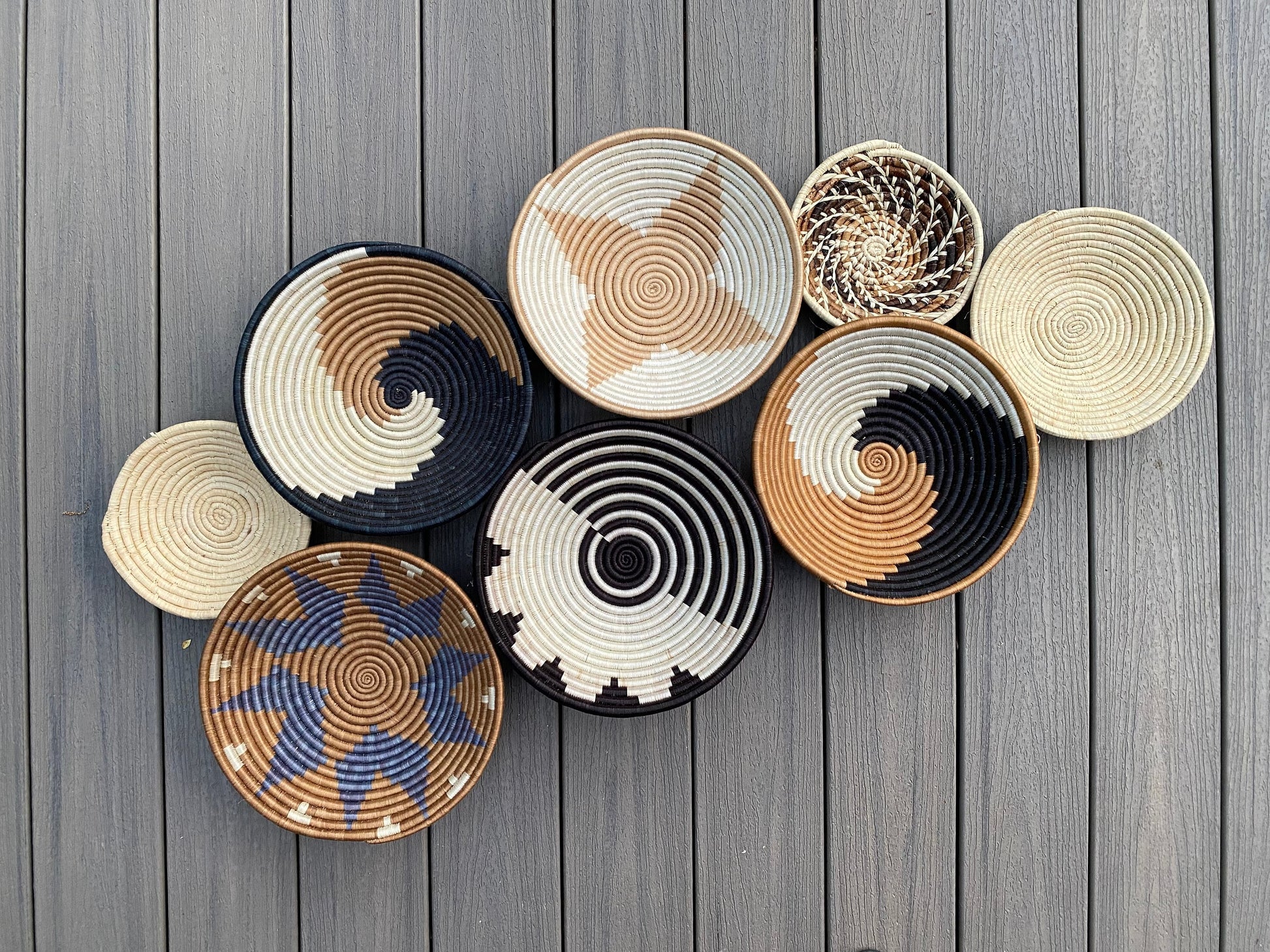 Moon’s Assorted Set of 8 African Baskets 7.5”-12” Wall Baskets Set, Wall hanging decor, African wall basket, Boho wall art 065