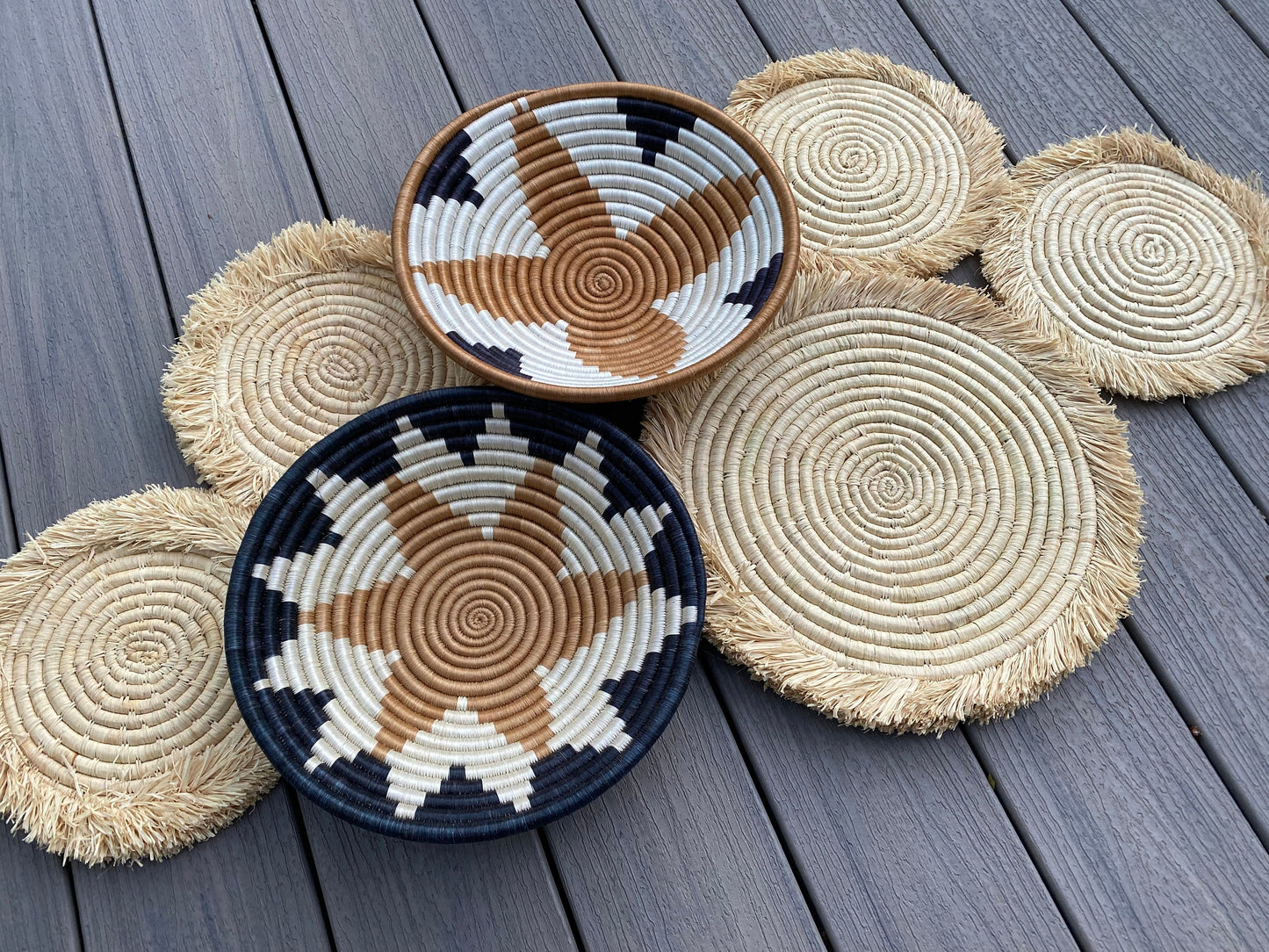 Moon’s Unique Set of 7 African Baskets 7.5”-12” Wall Baskets Set, Wall hanging decor, African wall basket, Boho wall art 063 1