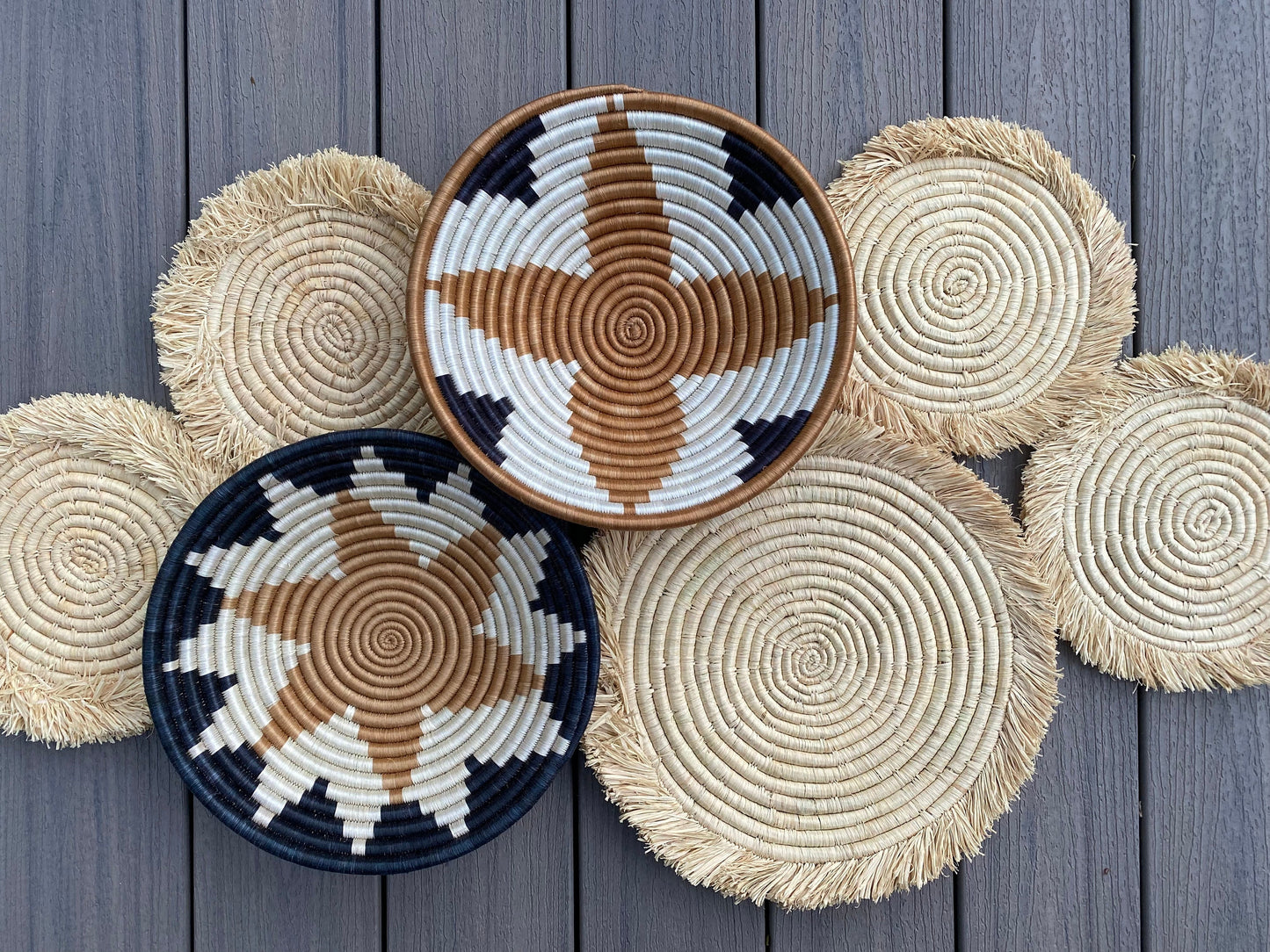 Moon’s Unique Set of 7 African Baskets 7.5”-12” Wall Baskets Set, Wall hanging decor, African wall basket, Boho wall art 063 2