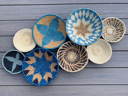 Moon’s Assorted Set of 8 African Baskets 7.5”-12” Wall Baskets Set, Wall hanging decor, African wall basket, Boho wall art 048