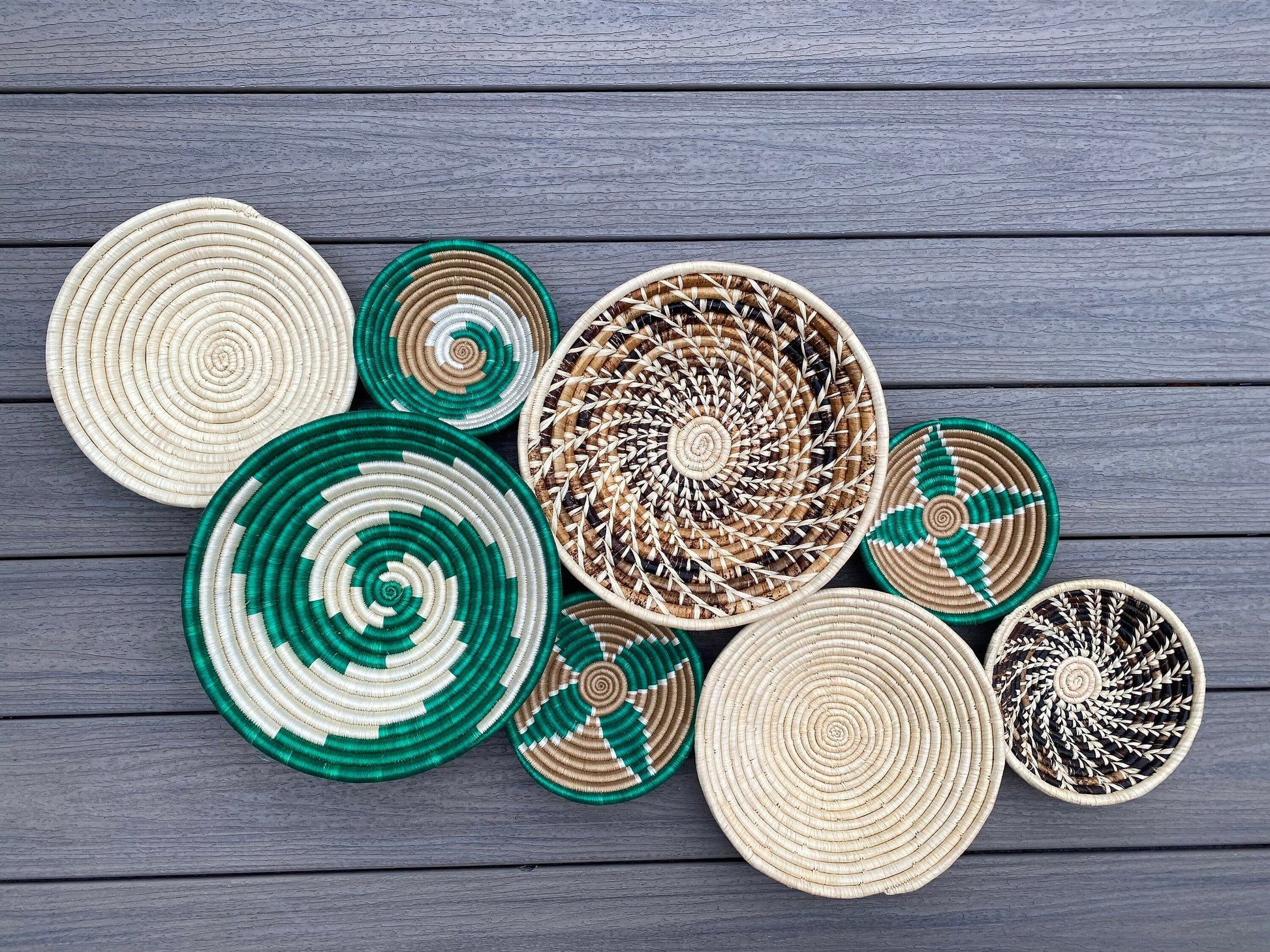 Moon’s Assorted Set of 8 African Baskets 7.5”-12” Wall Baskets Set, Wall hanging decor, African wall basket, Boho wall art 041