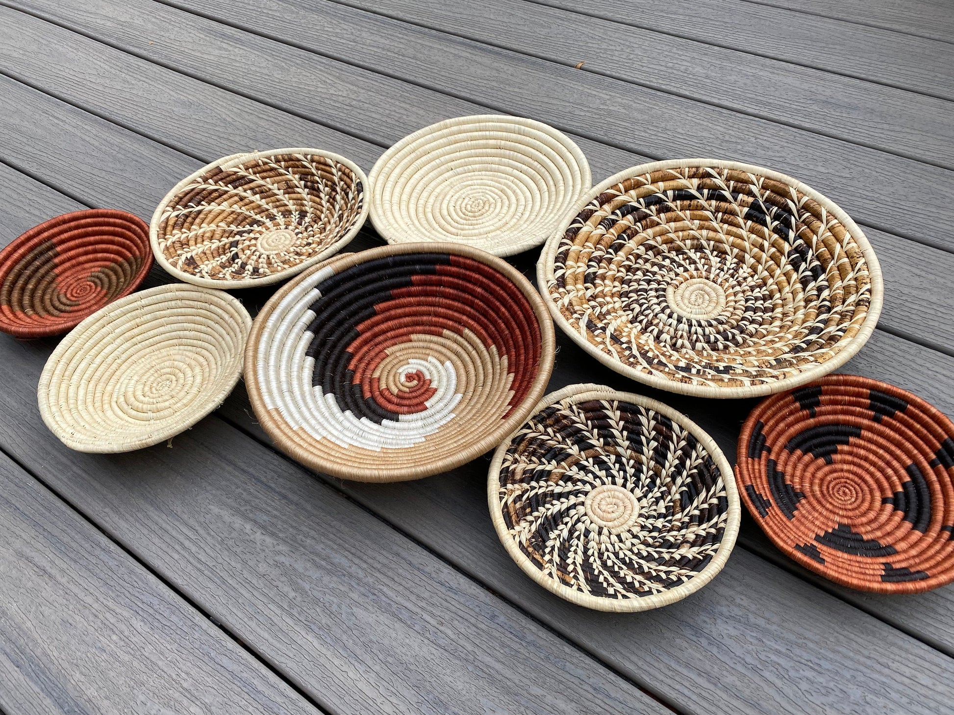 Moon’s Assorted Set of 8 African Baskets 7.5”-12” Wall Baskets Set, Wall hanging decor, African wall basket, Boho wall art 036 3
