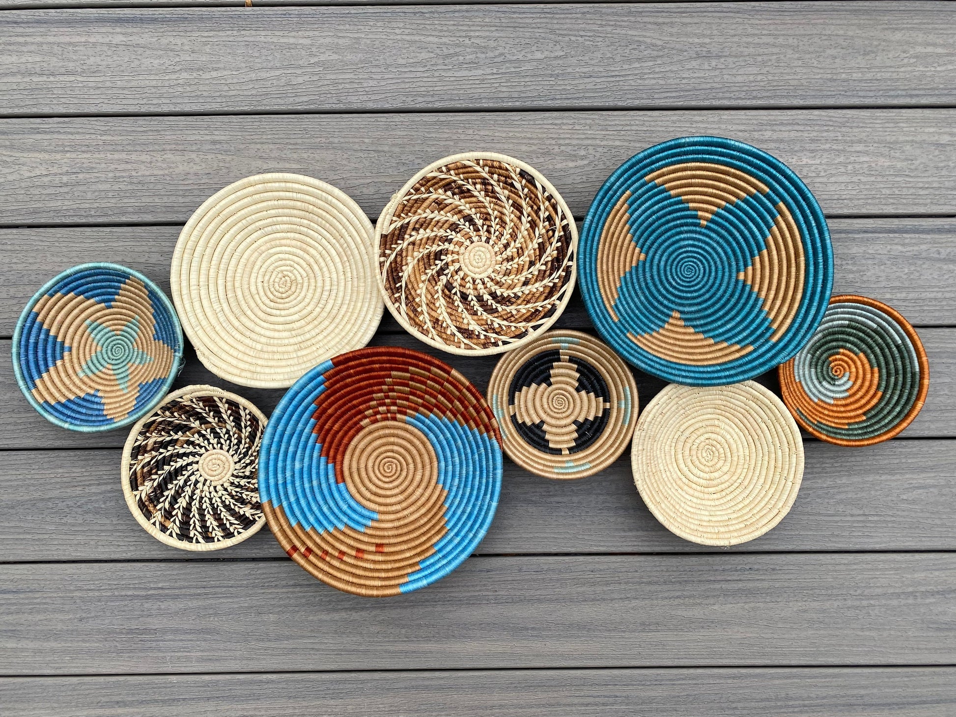 Moon’s Assorted Set of 9 African Baskets 7.5”-12” Wall Baskets Set, Wall hanging decor, African wall basket, Boho wall art 034 1