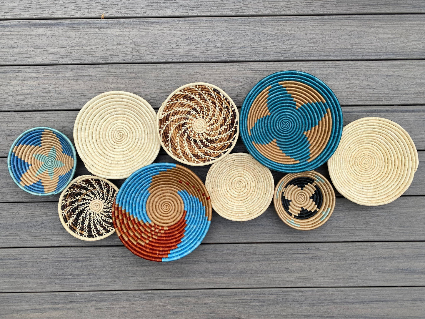 Moon’s Assorted Set of 9 African Baskets 7.5”-12” Wall Baskets Set, Wall hanging decor, African wall basket, Boho wall art 034 4
