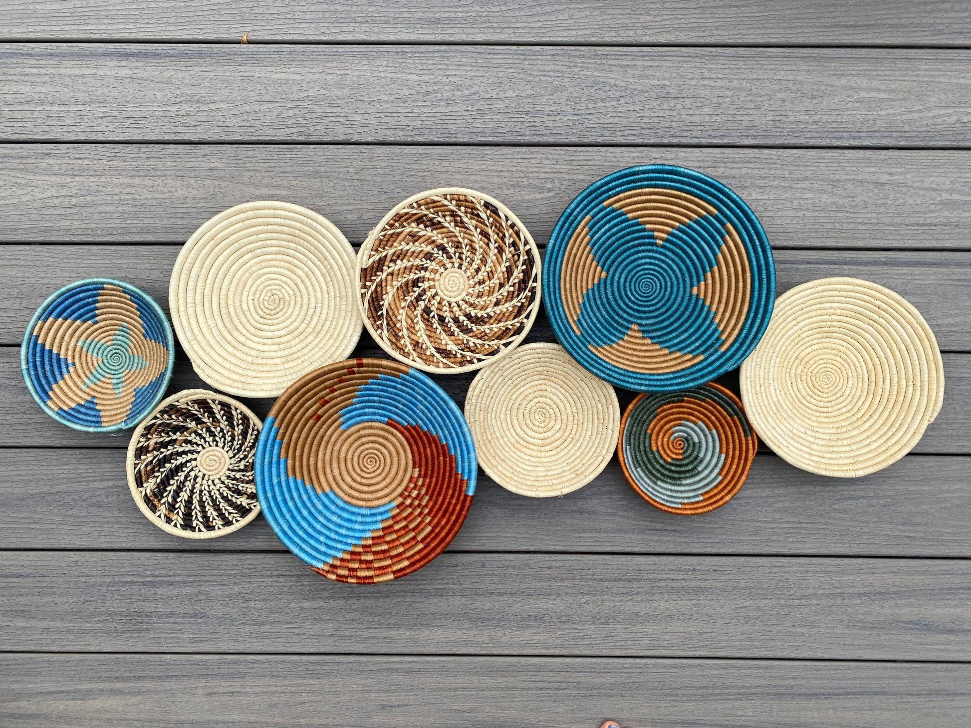 Moon’s Assorted Set of 9 African Baskets 7.5”-12” Wall Baskets Set, Wall hanging decor, African wall basket, Boho wall art 034 5