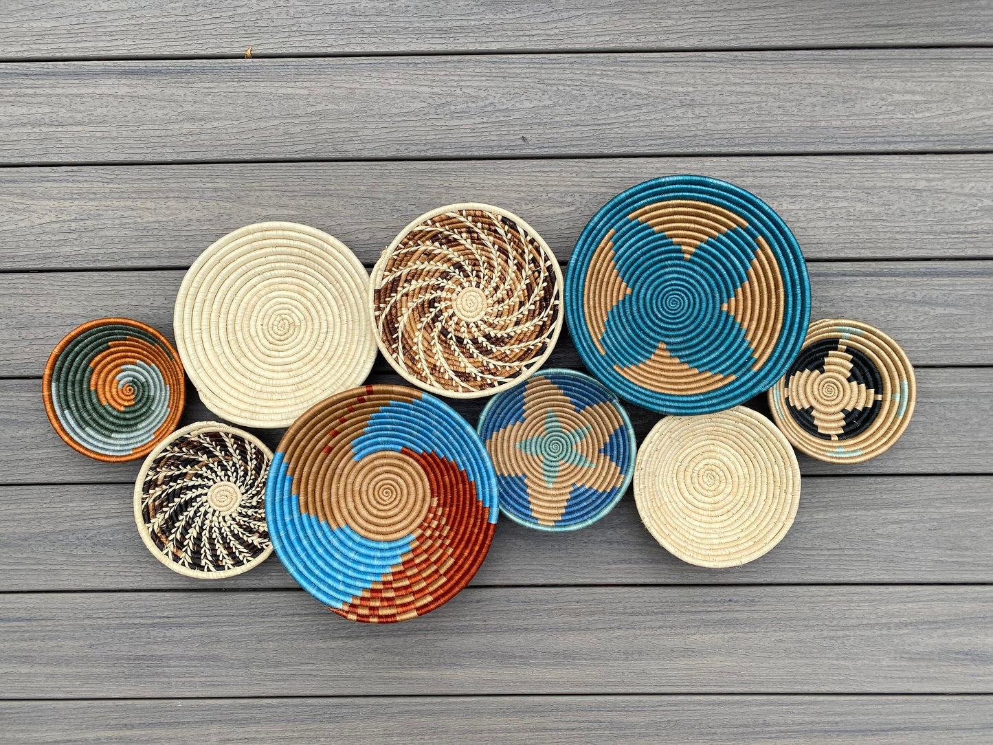 Moon’s Assorted Set of 9 African Baskets 7.5”-12” Wall Baskets Set, Wall hanging decor, African wall basket, Boho wall art 034 6