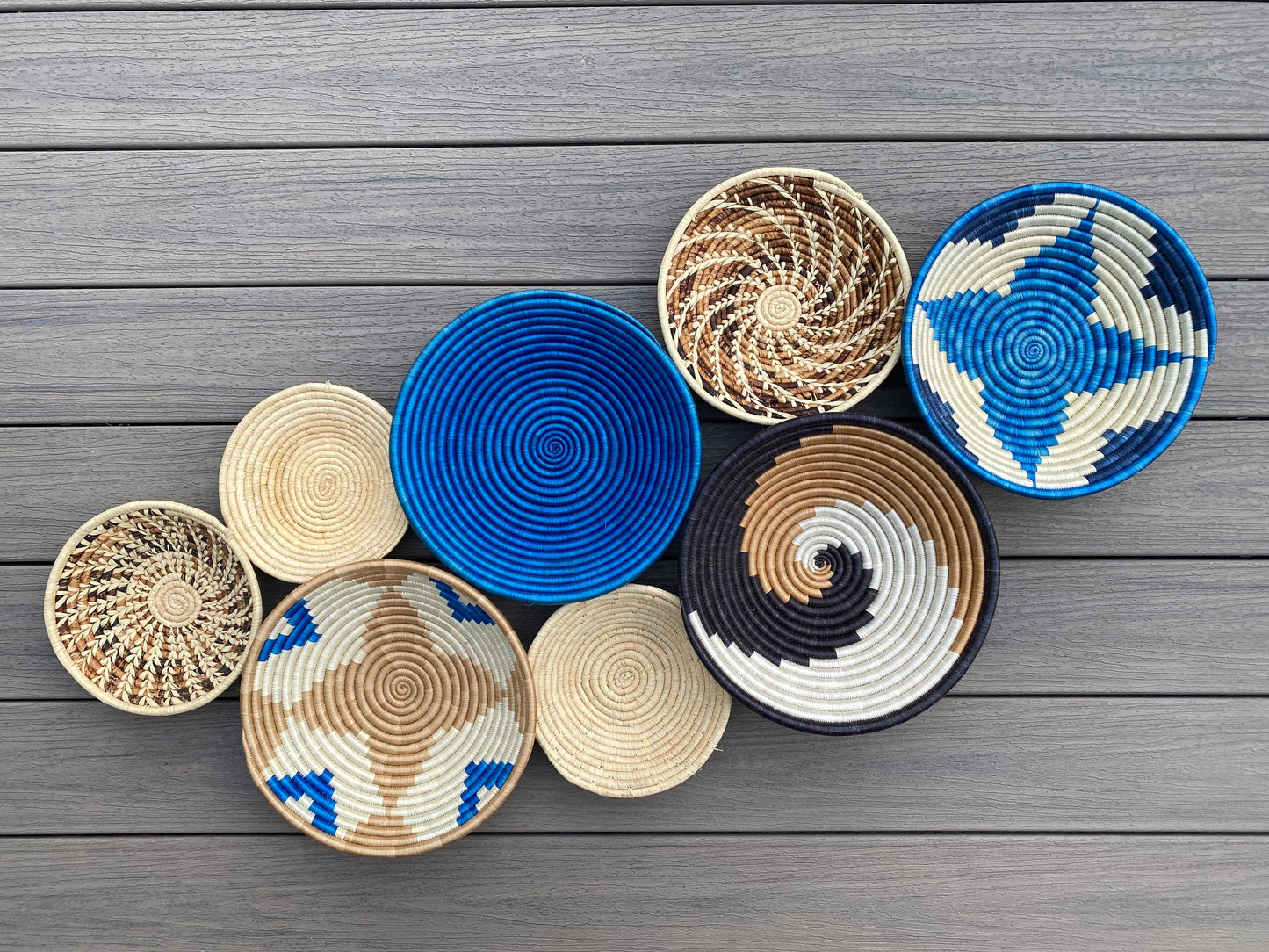 Moon’s Assorted Set of 8 African Baskets 7.5”-12” Wall Baskets Set, Wall hanging decor, African wall basket, Boho wall art 045