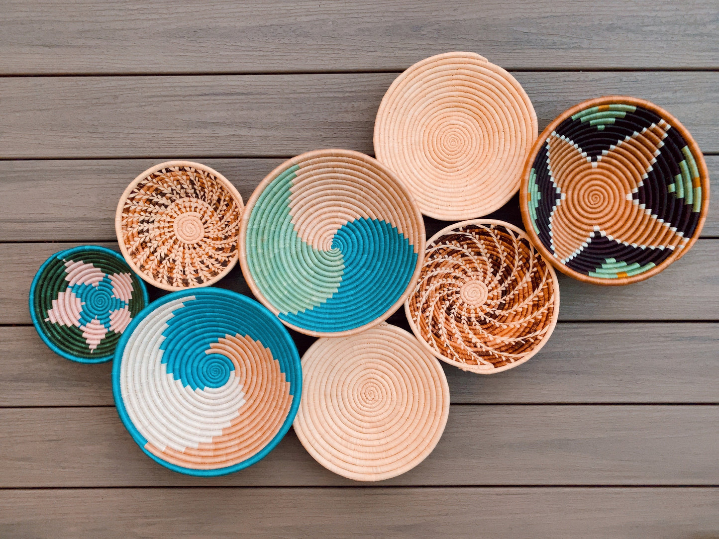 Moon’s Assorted Set of 8 African Baskets 7.5”-12” Wall Baskets Set, Wall hanging decor, African wall basket, Boho wall art 044