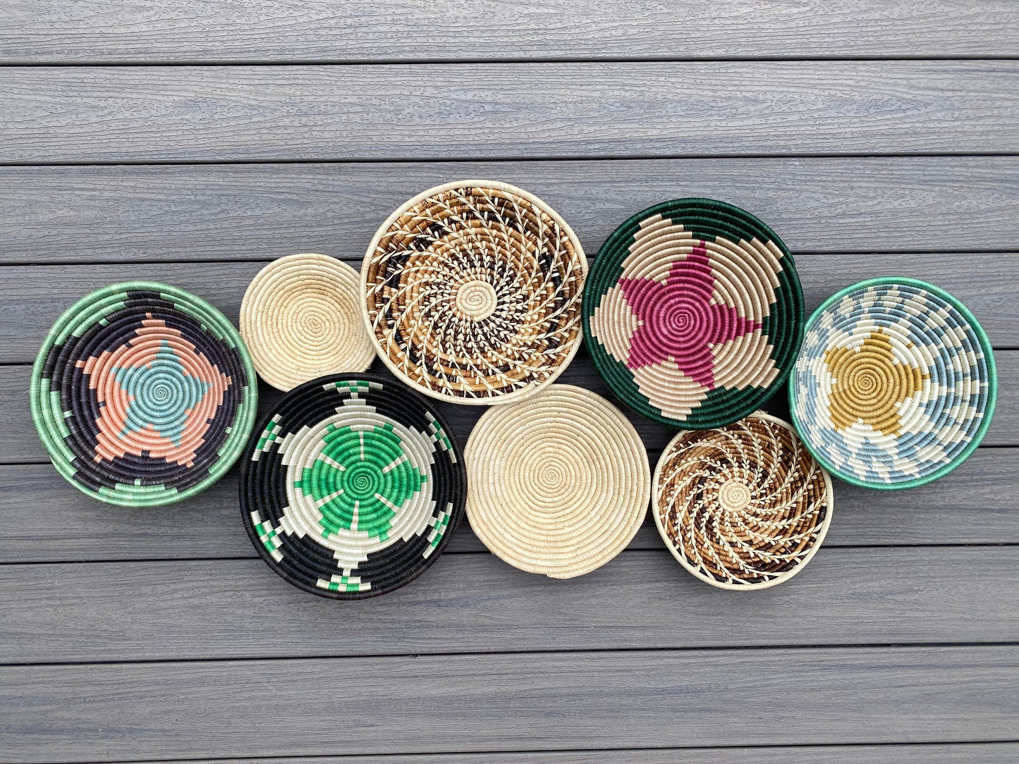 Moon’s Assorted Set of 8 African Baskets 7.5”-12” Wall Baskets Set, Wall hanging decor, African wall basket, Boho wall art 040