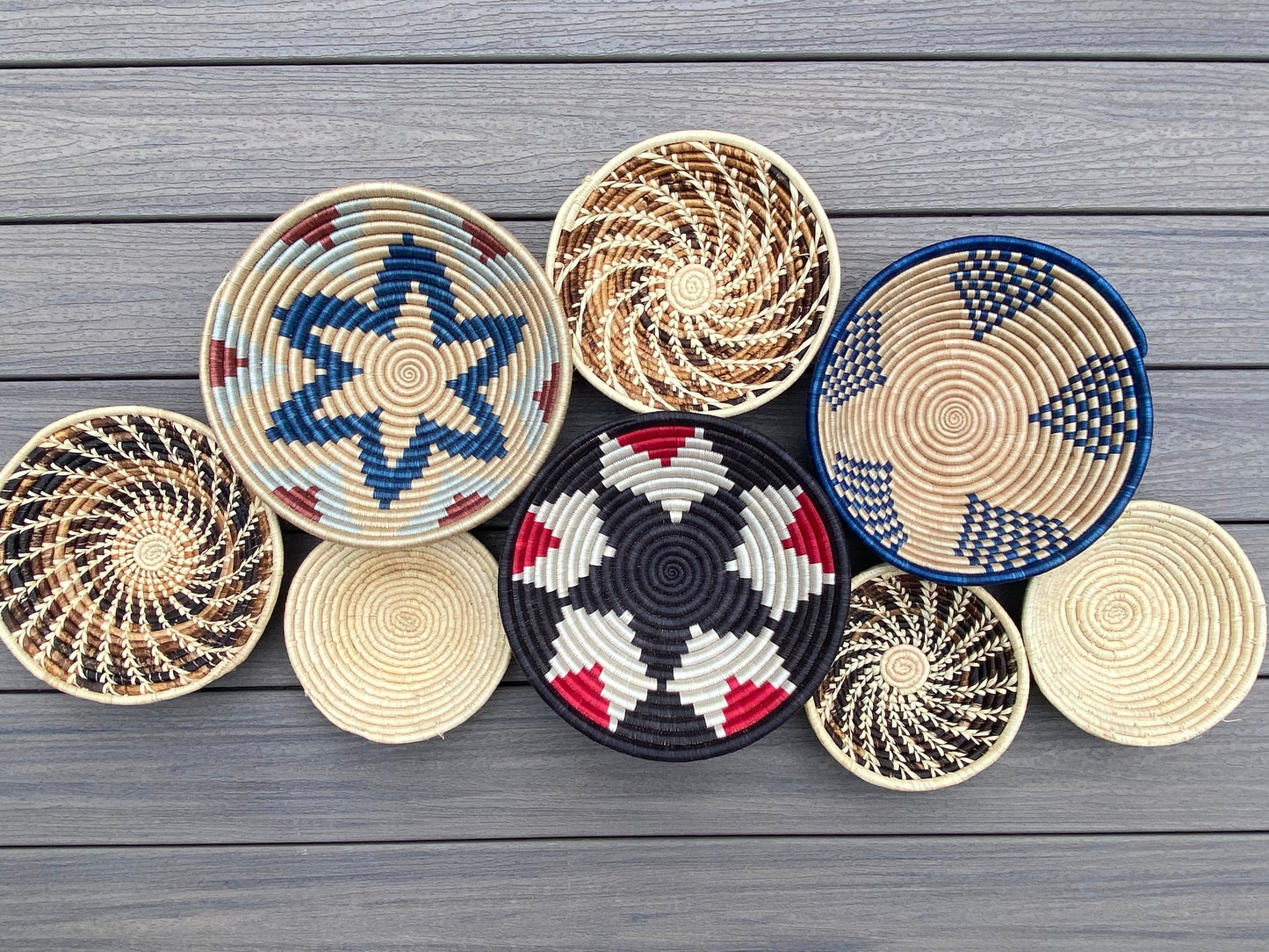 Moon’s Assorted Set of 8 African Baskets 7.5”-12” Wall Baskets Set, Wall hanging decor, African wall basket, Boho wall art 038 1