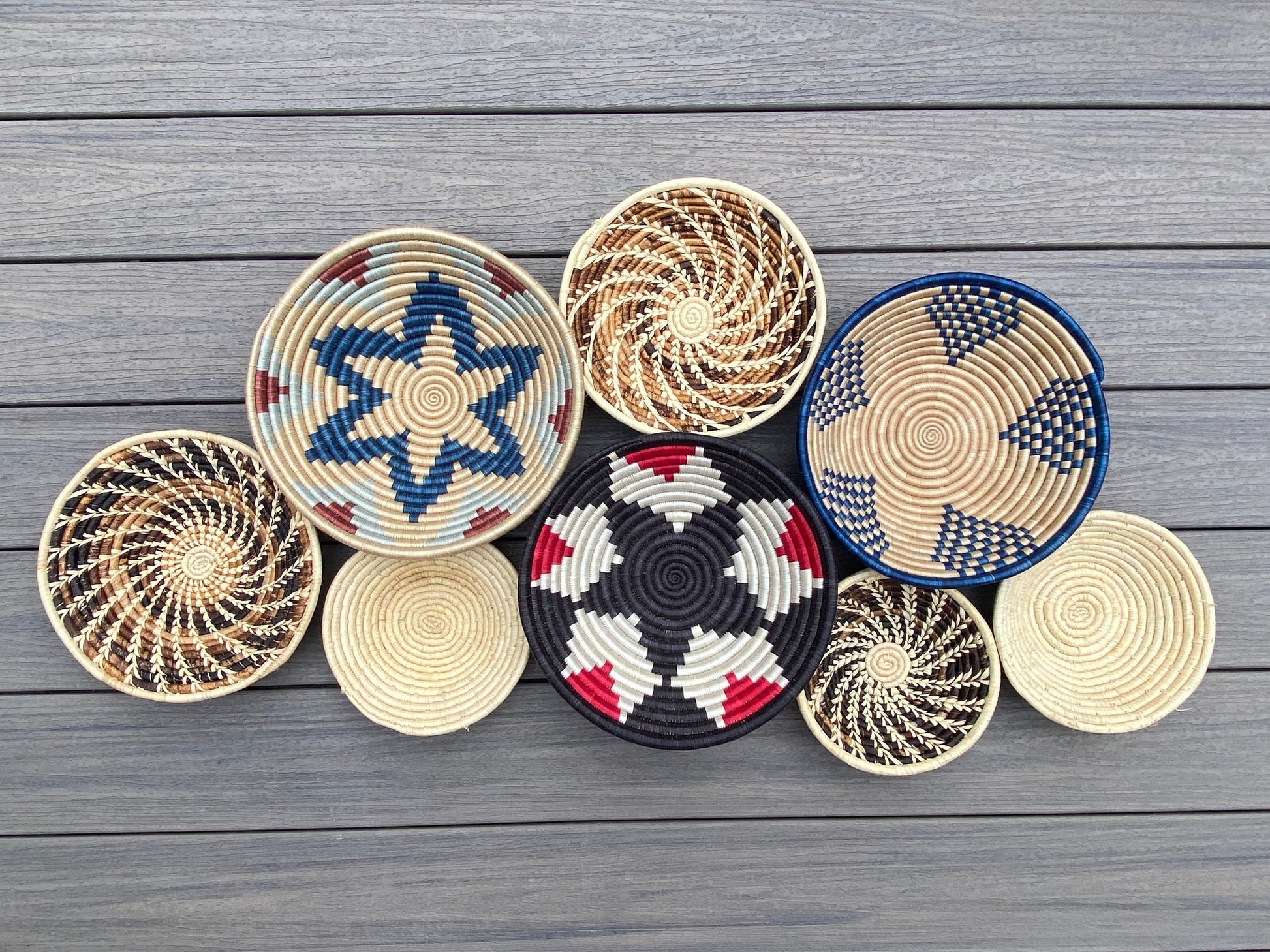 Moon’s Assorted Set of 8 African Baskets 7.5”-12” Wall Baskets Set, Wall hanging decor, African wall basket, Boho wall art 038 3