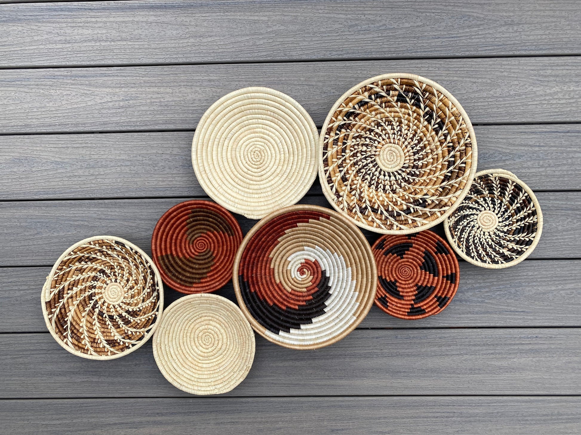 Moon’s Assorted Set of 8 African Baskets 7.5”-12” Wall Baskets Set, Wall hanging decor, African wall basket, Boho wall art 0366