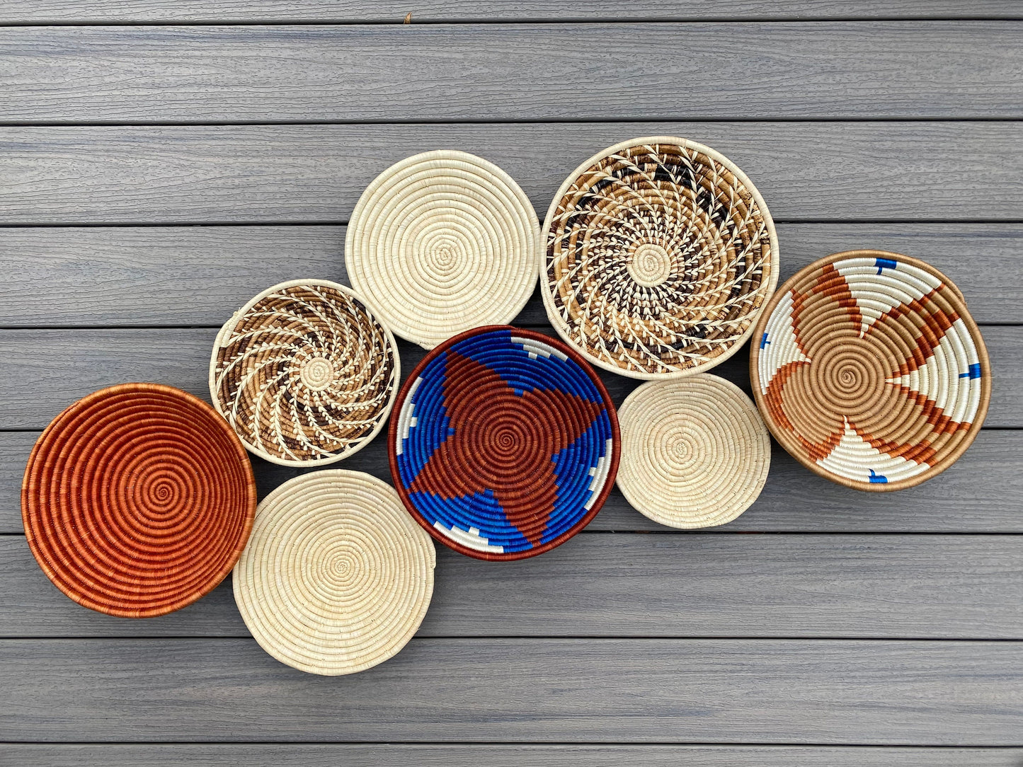Moon’s Assorted Set of 8 African Baskets 7.5”-12” Wall Baskets Set, Wall hanging decor, African wall basket, Boho wall art 035 4