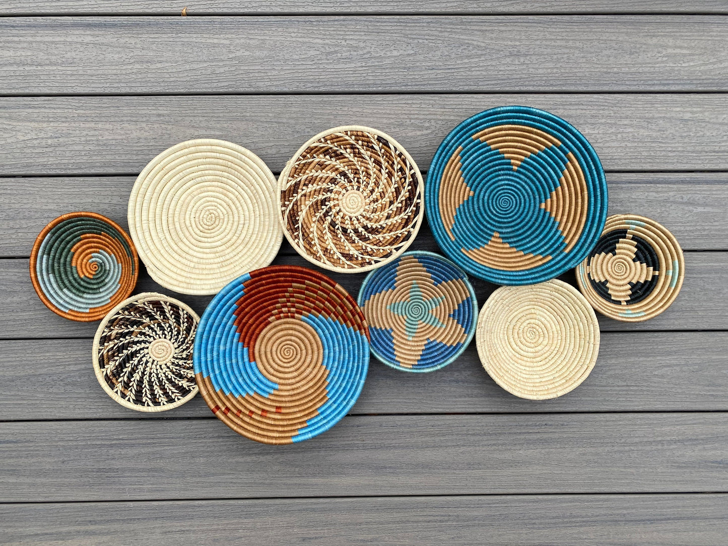 Moon’s Assorted Set of 9 African Baskets 7.5”-12” Wall Baskets Set, Wall hanging decor, African wall basket, Boho wall art 034 7