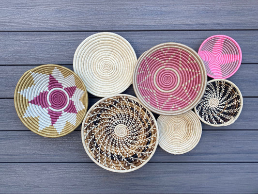 Moon’s Assorted Set of 7 African Baskets 7.5”-12” Wall Baskets Set, Wall hanging decor, African wall basket, Boho wall art 033