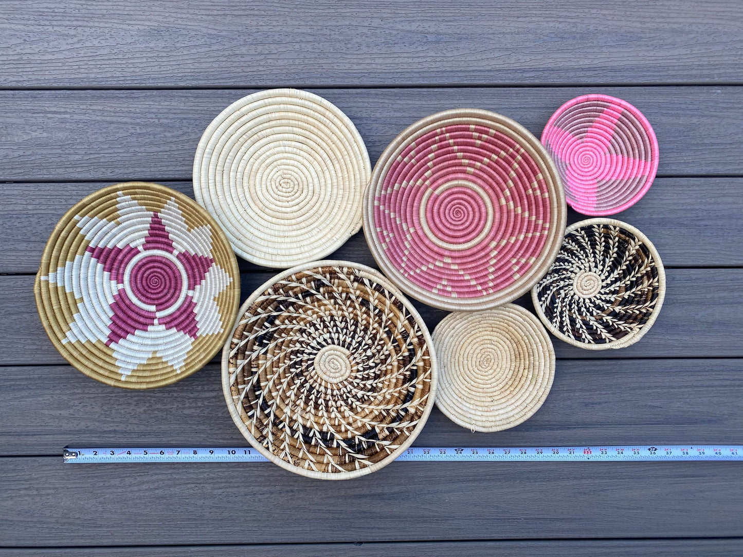 Moon’s Assorted Set of 7 African Baskets 7.5”-12” Wall Baskets Set, Wall hanging decor, African wall basket, Boho wall art 033 2