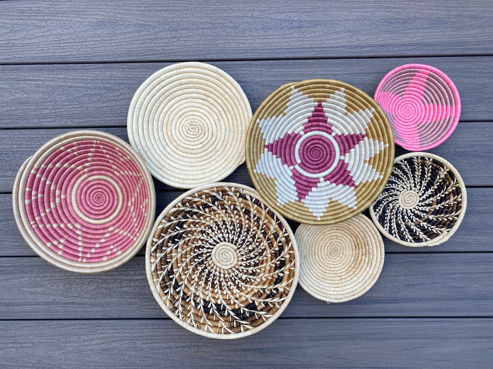 Moon’s Assorted Set of 7 African Baskets 7.5”-12” Wall Baskets Set, Wall hanging decor, African wall basket, Boho wall art 033 1