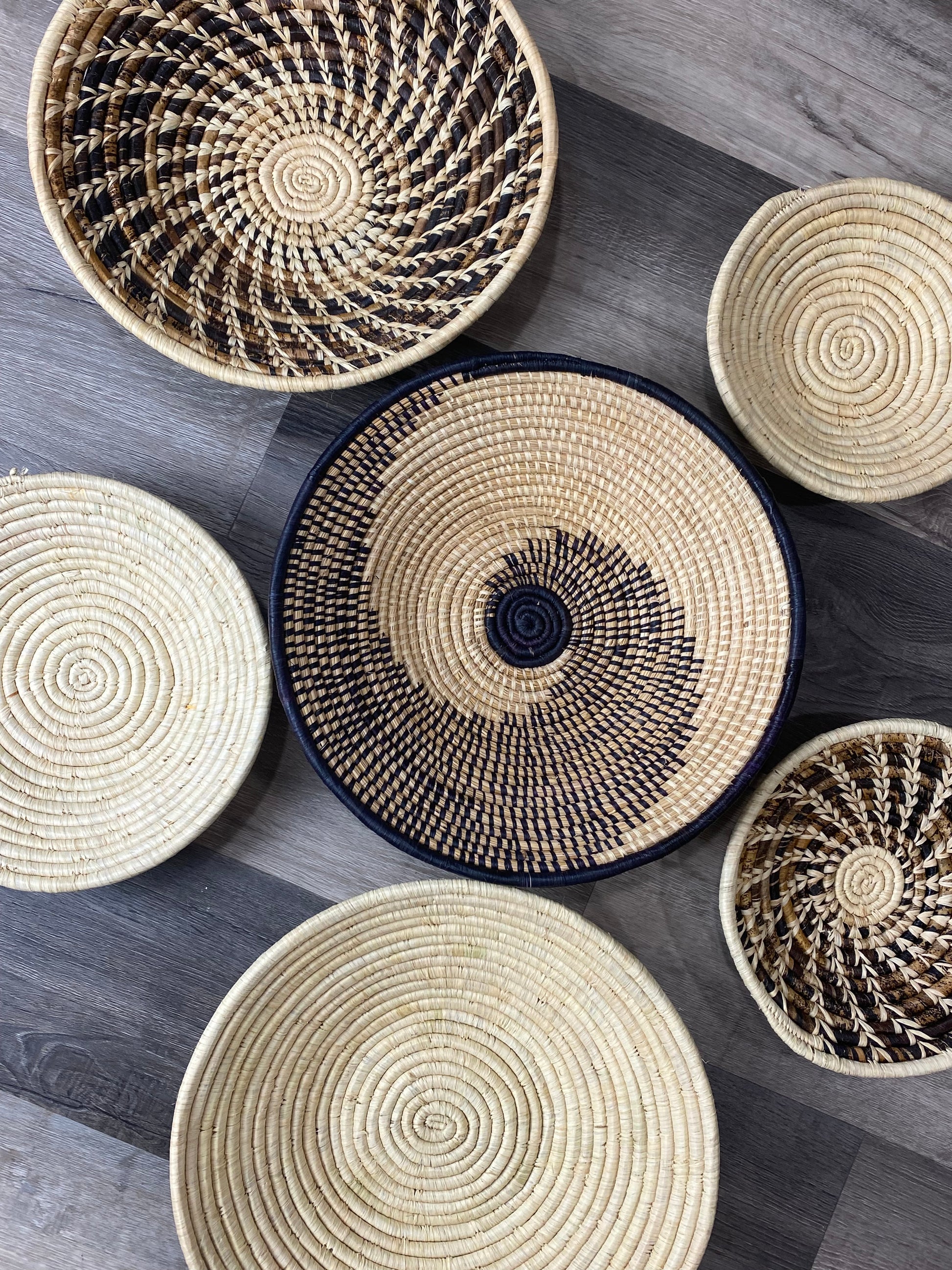 Moon’s Assorted Set of 6 African Baskets 7.5”-12” Wall Baskets Set, Wall hanging decor, African wall basket, Boho wall art 007