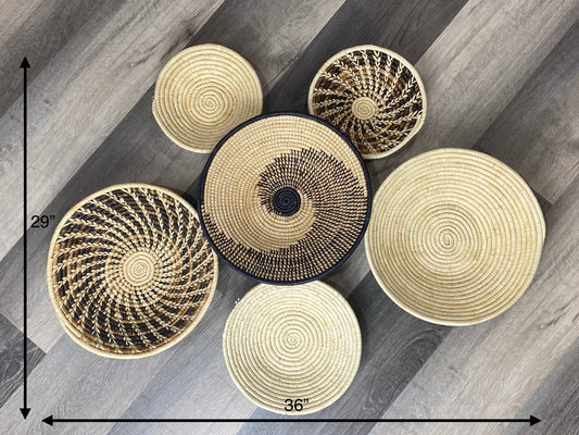 Moon’s Assorted Set of 6 African Baskets 7.5”-12” Wall Baskets Set, Wall hanging decor, African wall basket, Boho wall art 007