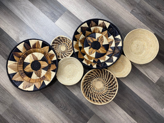 Moon’s Assorted Set of 7 African Baskets 7.5”-16” Wall Baskets Set, Wall hanging decor, African wall basket, Boho wall art