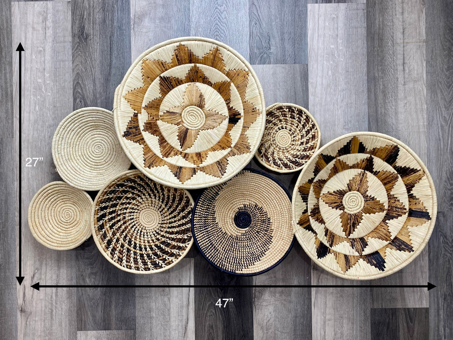 Moon’s Assorted Set of 7 XXL African Wall Baskets 50-31 cm, Wall Baskets Set, Wall hanging decor, Boho wall art 1