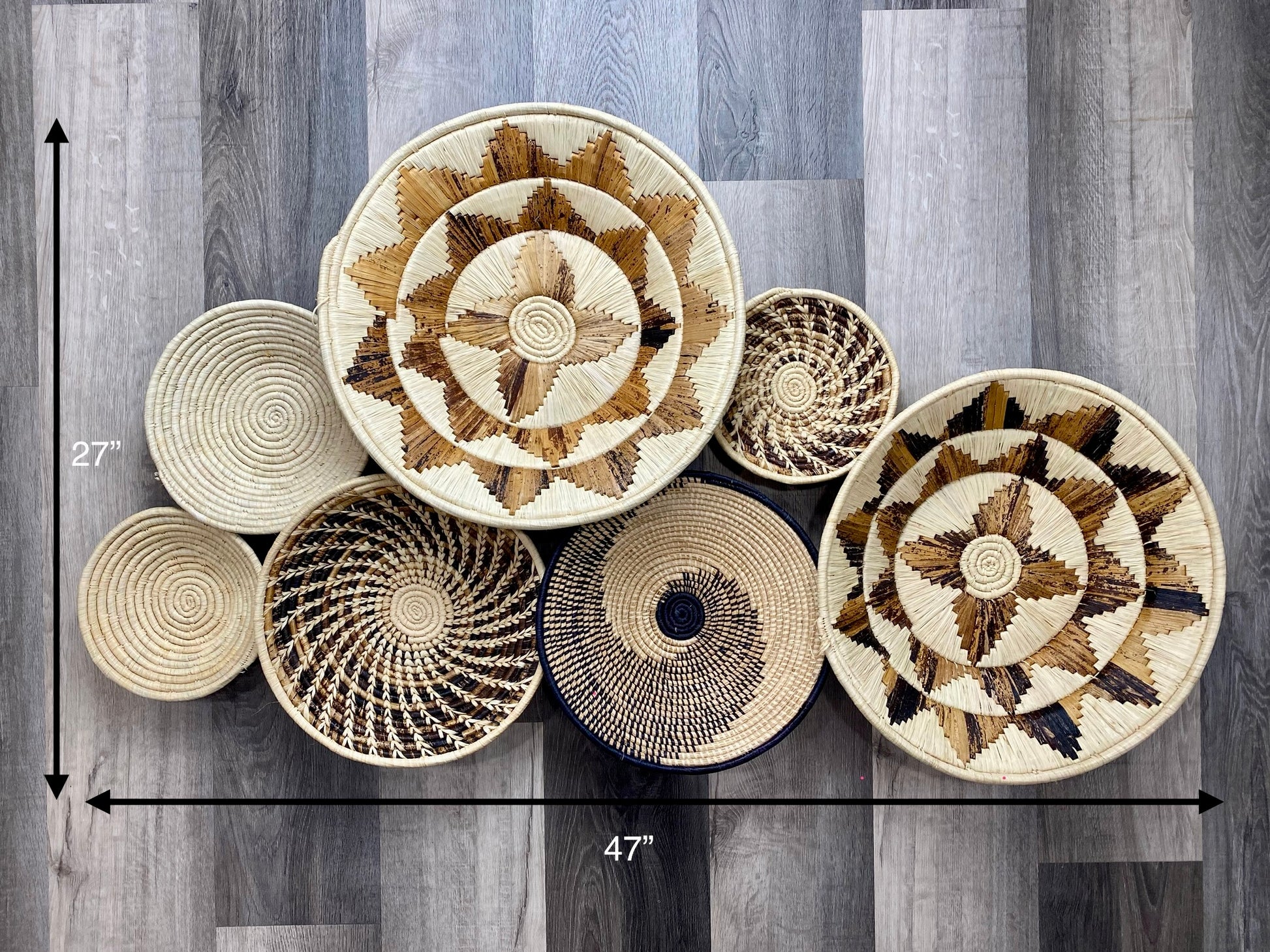 Moon’s Assorted Set of 7 XXL African Wall Baskets 50-31 cm, Wall Baskets Set, Wall hanging decor, Boho wall art 1
