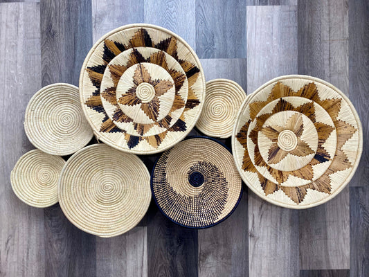 Moon’s Assorted Set of 7 African Baskets 7.5”-16” Wall Baskets Set, Wall hanging decor, African wall basket, Boho wall art