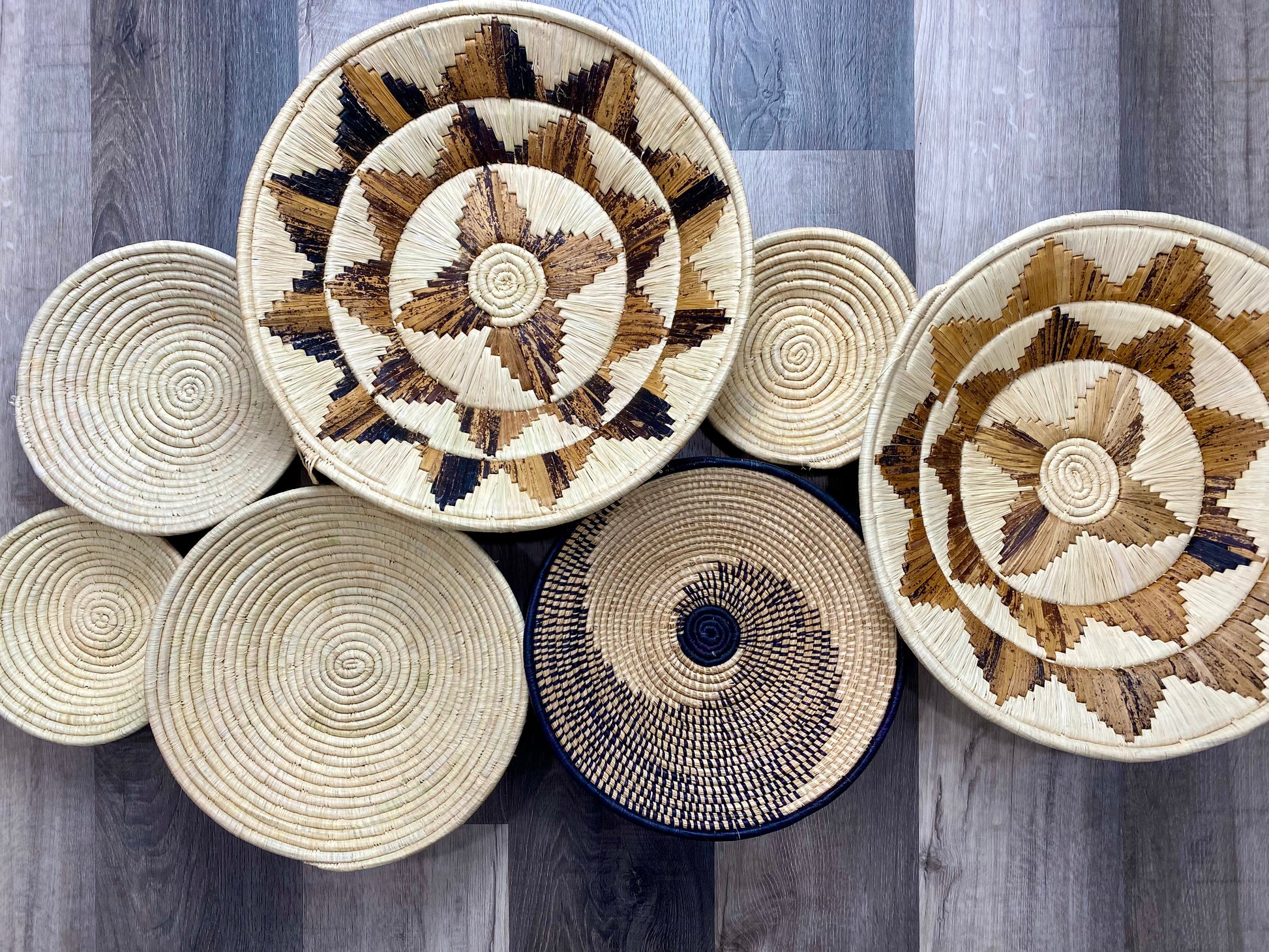Moon’s Assorted Set of 7 African Baskets 7.5”-16” Wall Baskets Set, Wall hanging decor, African wall basket, Boho wall art 1
