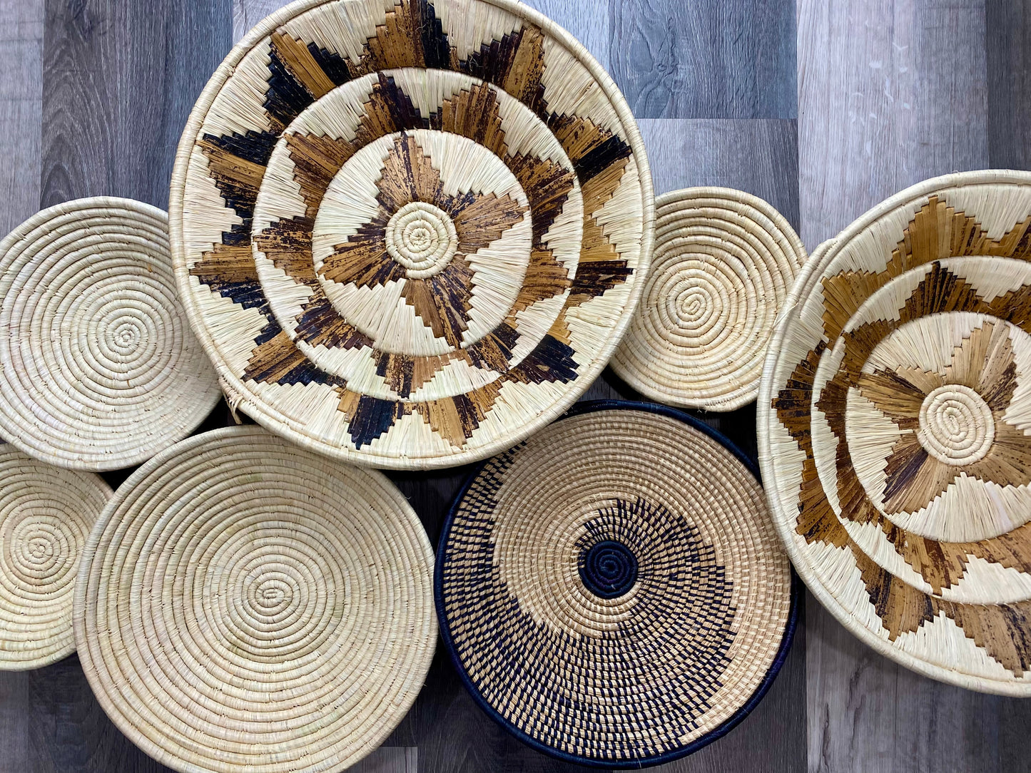 Moon’s Assorted Set of 7 African Baskets 7.5”-16” Wall Baskets Set, Wall hanging decor, African wall basket, Boho wall art 2