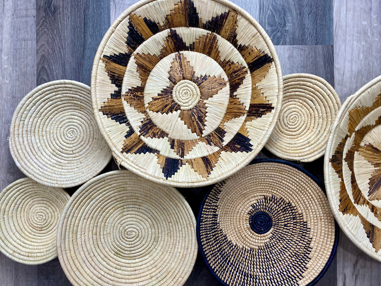 Moon’s Assorted Set of 7 African Baskets 7.5”-16” Wall Baskets Set, Wall hanging decor, African wall basket, Boho wall art 3
