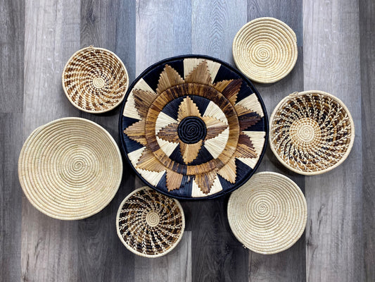 Moon’s Assorted Set of 6 African Baskets 7.5”-16” Wall Baskets Set, Wall hanging decor, African wall basket, Boho wall art