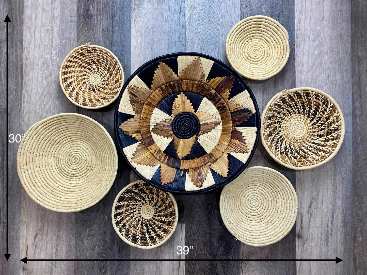 Moon’s Assorted Set of 6 African Baskets 7.5”-16” Wall Baskets Set, Wall hanging decor, African wall basket, Boho wall art 1