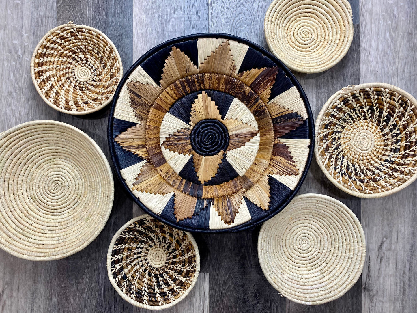 Moon’s Assorted Set of 6 African Baskets 7.5”-16” Wall Baskets Set, Wall hanging decor, African wall basket, Boho wall art 2