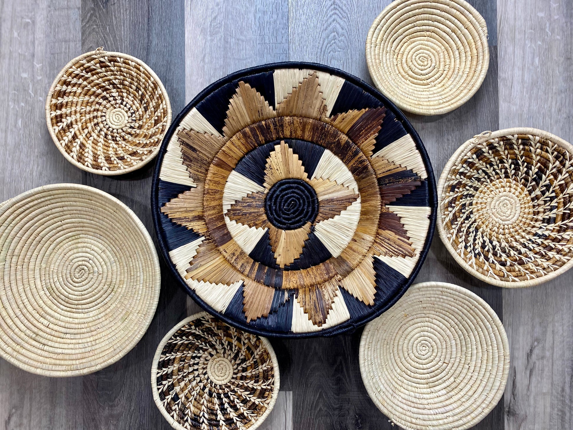 Moon’s Assorted Set of 6 African Baskets 7.5”-16” Wall Baskets Set, Wall hanging decor, African wall basket, Boho wall art 3