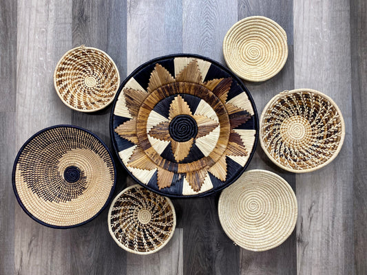 Moon’s Assorted Set of 6 African Baskets 7.5”-16” Wall Baskets Set, Wall hanging decor, African wall basket, Boho wall art