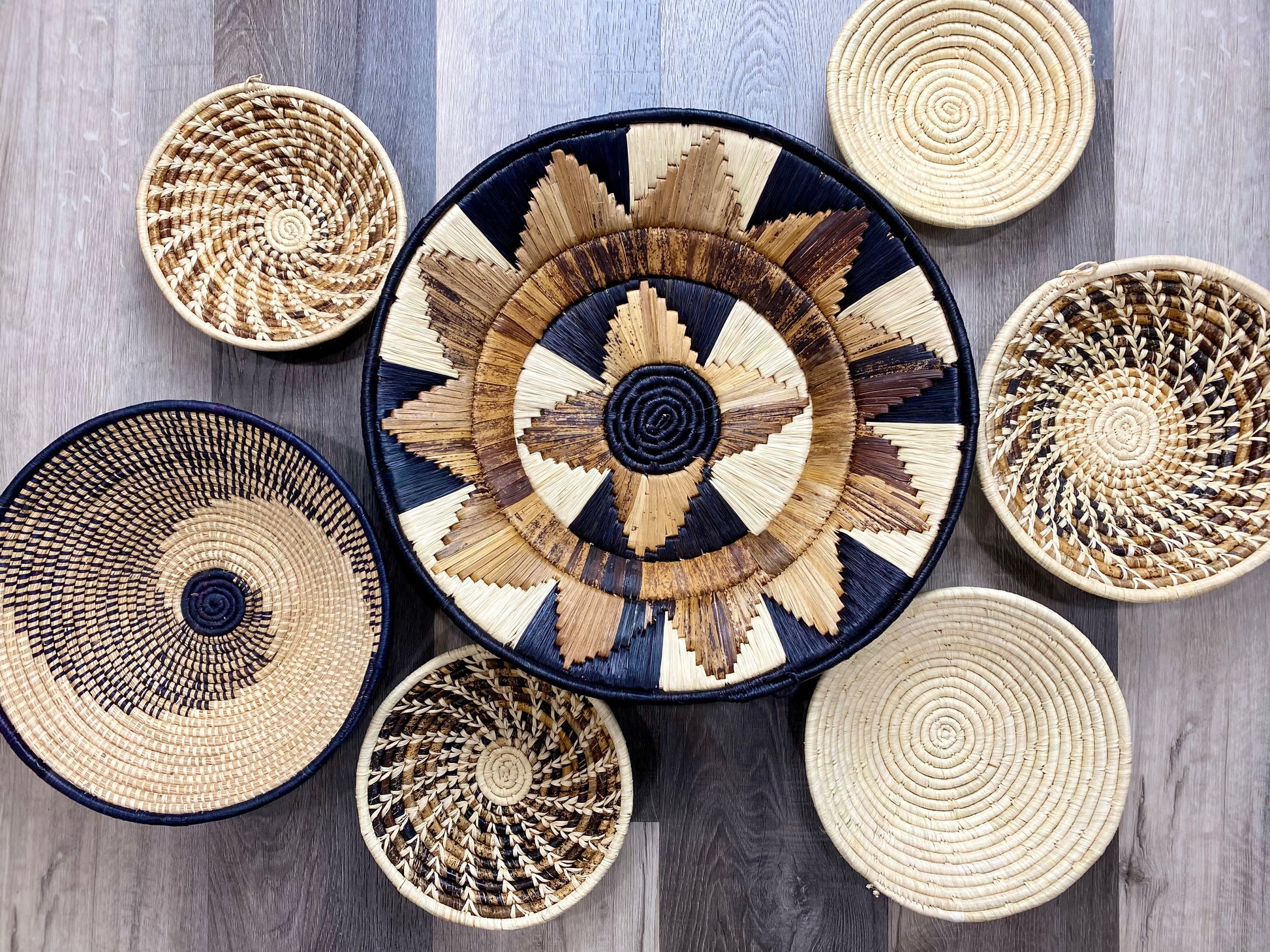 Moon’s Assorted Set of 6 African Baskets 7.5”-16” Wall Baskets Set, Wall hanging decor, African wall basket, Boho wall art 2