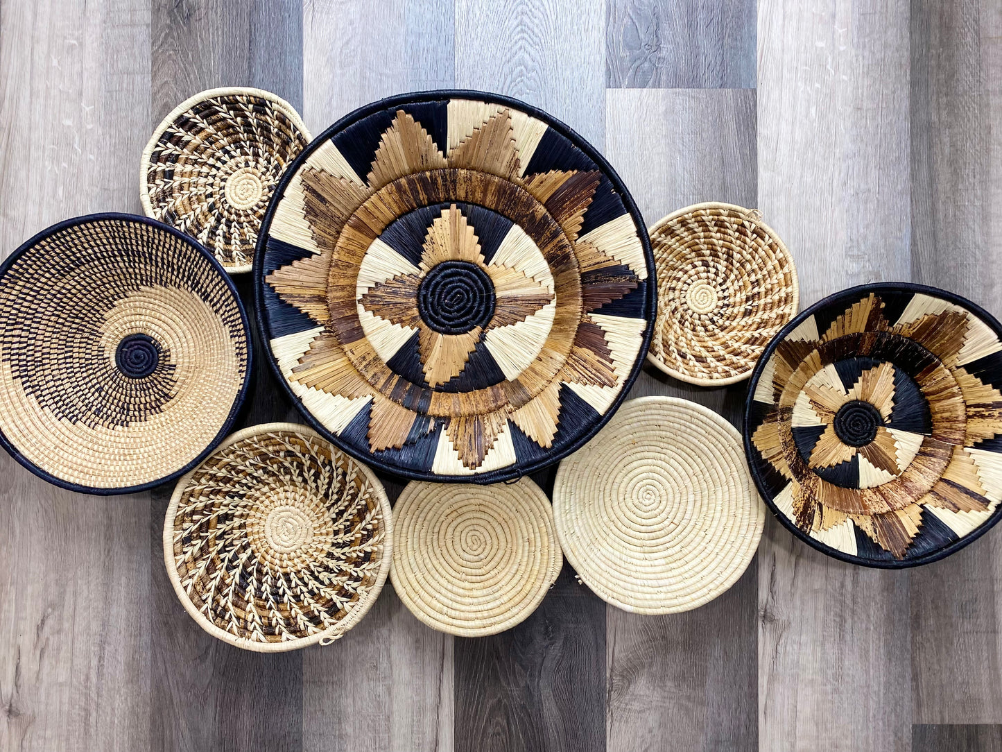 Moon’s Assorted Set of 8 African Baskets 7.5”-16” Wall Baskets Set, Wall hanging decor, African wall basket, Boho wall art Christmas gift 2