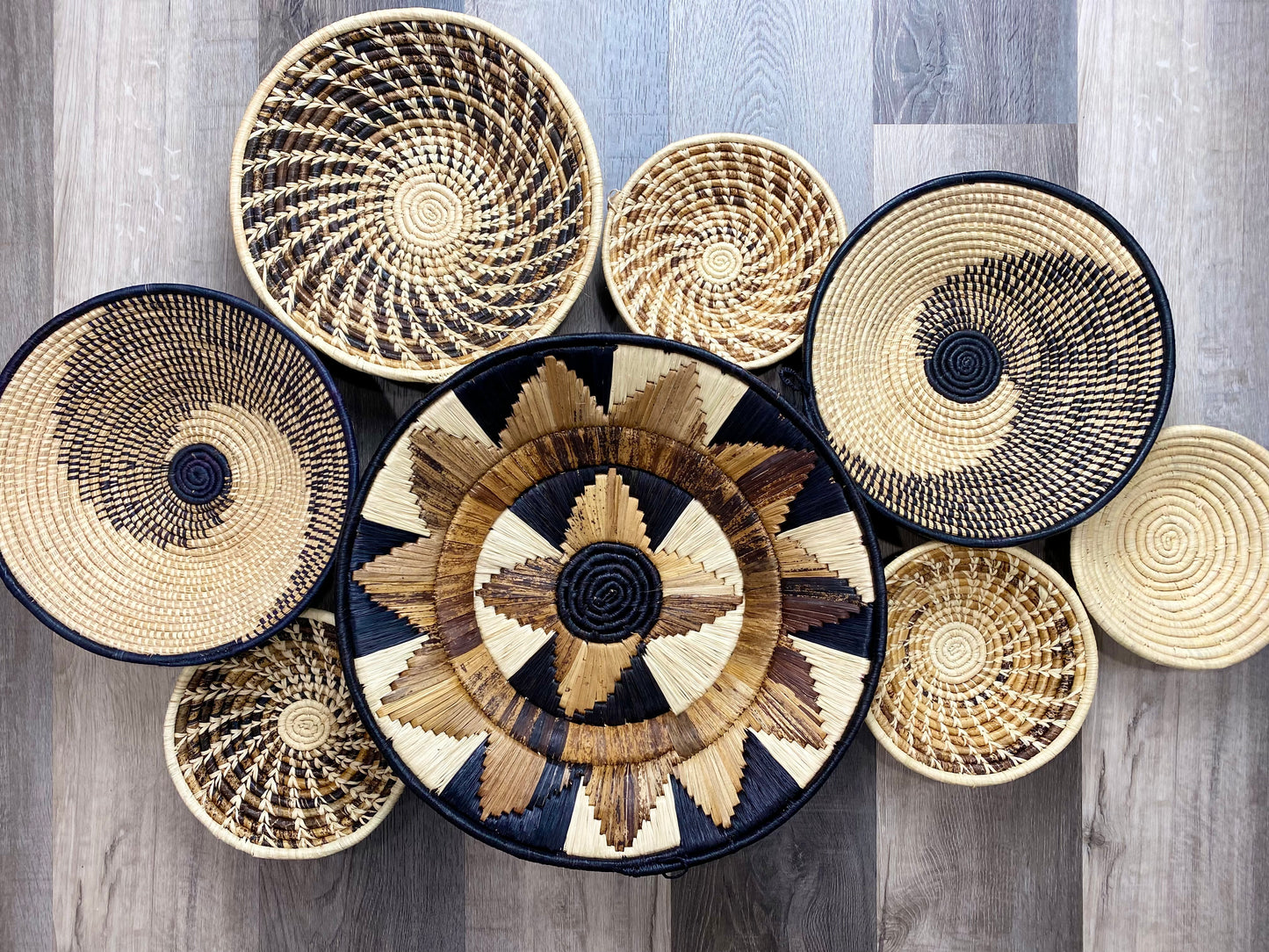 Moon’s Assorted Set of 8 African Baskets 7.5”-16” Wall Baskets Set, Wall hanging decor, African wall basket, Boho wall art 2